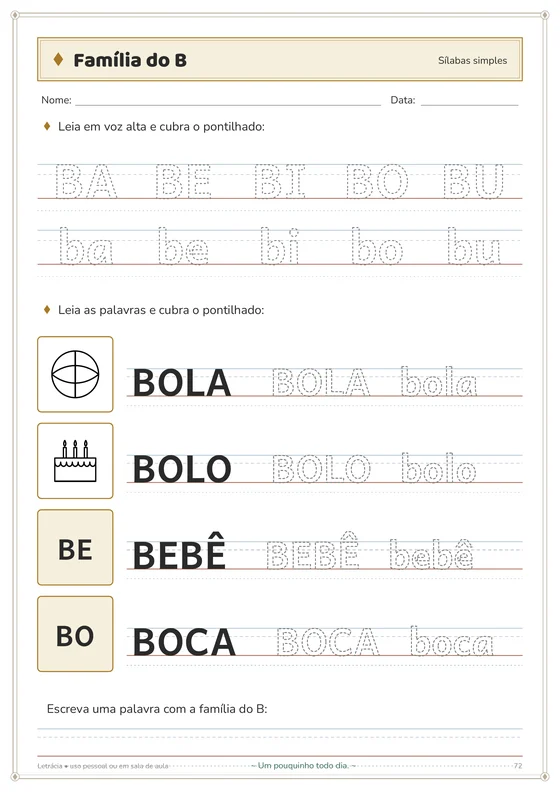 Página da família silábica do B