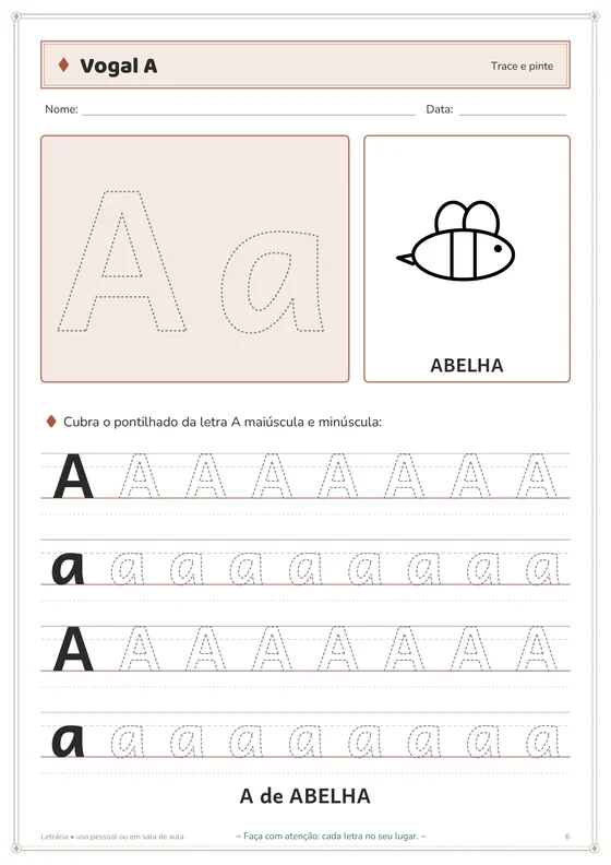 Página de atividade da vogal A